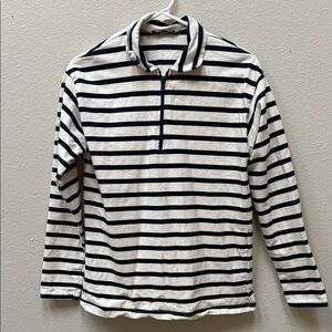 Zara Women’s Navy Beige Striped Long Sleeve Pullover Half Zip Shirt